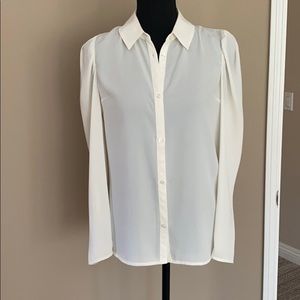 Express creme button down sheer blouse